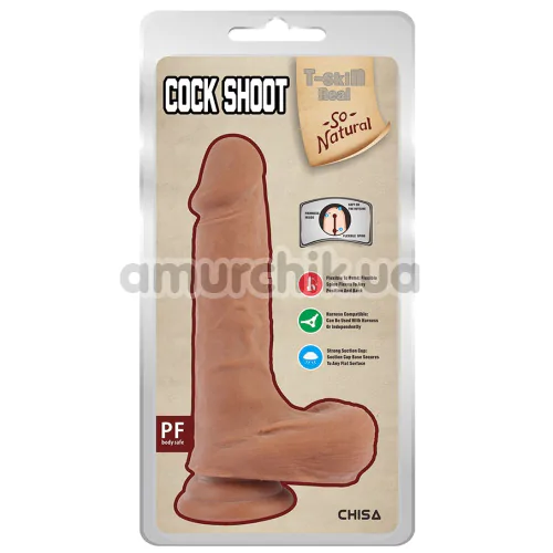 Фалоімітатор T-skin ReaL Cock Shoot, світло-коричневий
