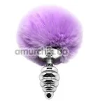 Анальная пробка с фиолетовым хвостиком Alive Anal Pleasure Metal Anal Fluffy Twist Plug S, серебряная - Фото №1