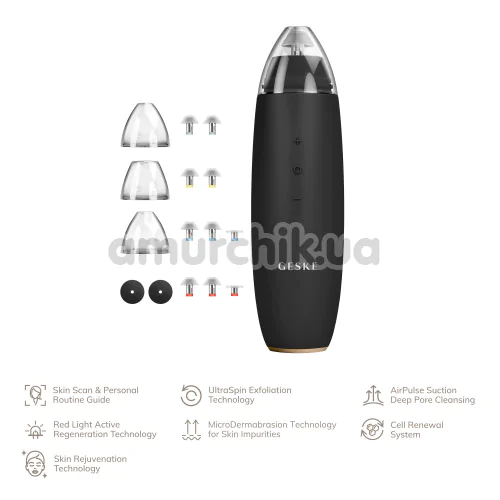 Микродермабразионное устройство для удаления черных точек Geske MicroDermabrasion Blackhead Remover 7 in 1, темно-серое