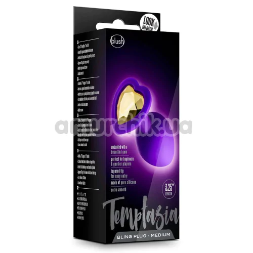 Анальна пробка з золотим кристалом Temptasia Bling Plug Medium, фіолетова
