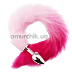 Анальна пробка з рожевим хвостом GYQ Metal Anal Plug With Pink Tail, срібна - Фото №1