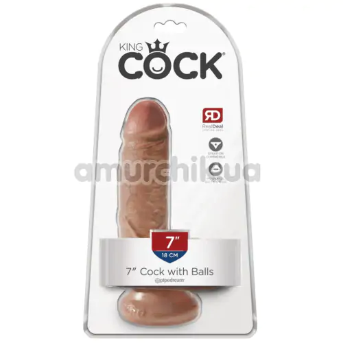 Фаллоимитатор King Cock With Balls, 18 см светло-коричневый