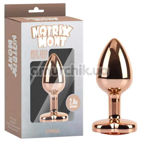 Анальная пробка с оранжевым кристаллом Matrix Mont Rose Gold Heart Butt Plug S, золотая