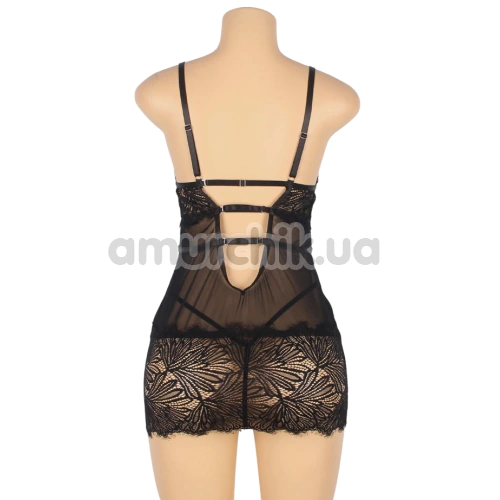 Комплект Star Night Sexy Floral Lace Babydoll, чорний: пеньюар + трусики-стрінги