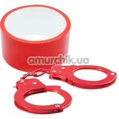 Бондажный набор BondX Metal Cuffs & Bondage Ribbon, красный - Фото №1