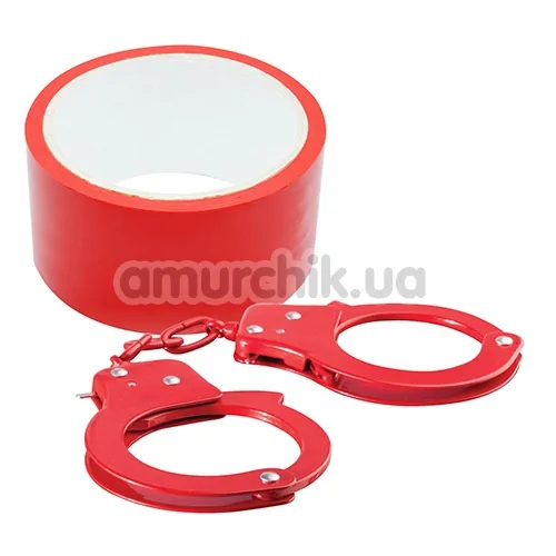 Бондажный набор BondX Metal Cuffs & Bondage Ribbon, красный - Фото №1