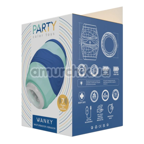 Мастурбатор з вібрацією Party Color Toys Wanky, бірюзово-синій