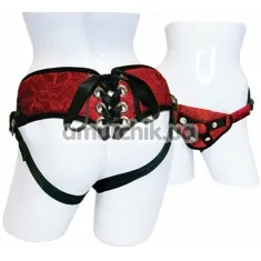 Трусики для страпона Sportsheets Plus Size Red Lace with Satin Corsette Strap-On, красные - Фото №1