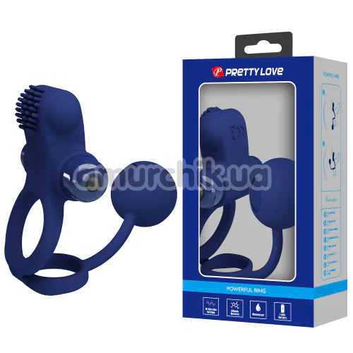 Віброкільце з анальною кулькою Pretty Love Vibration Penis Sleeve IV, синє