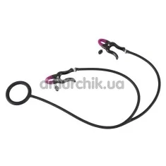 Затискачі для сосків з ерекційним кільцем Bad Kitty Naughty Toys Silicone Cock Ring & Clamps, чорні - Фото №1