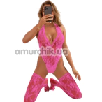 Комплект Star Night Sexy Sleeveless Floral Lace Set, рожевий: боді + панчохи - Фото №1