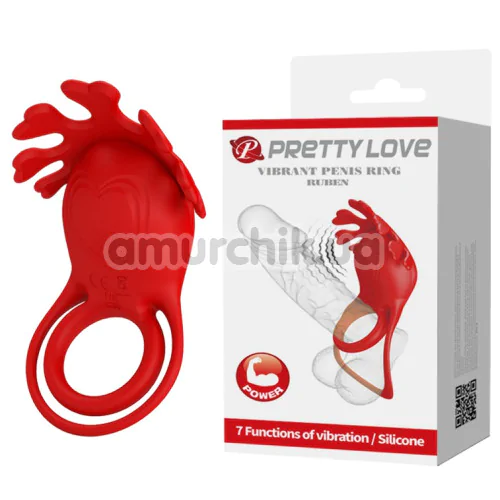 Віброкільце для члена Pretty Love Vibrant Penis Ring Ruben, червоне