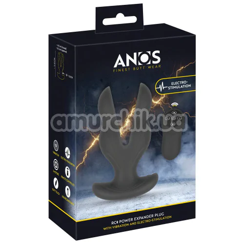 Анальная пробка с вибрацией и электростимуляцией Anos RC Power Expander Plug, черная