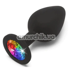 Анальна пробка з мультикольоровим кристалом Anal Play Rainbow Booty Jewel Medium, чорна - Фото №1