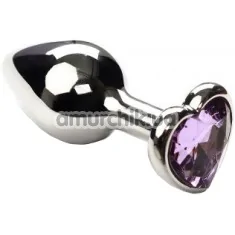 Анальная пробка с сиреневым кристаллом SWAROVSKI Silver Heart Tourmalin Small, серебряная - Фото №1
