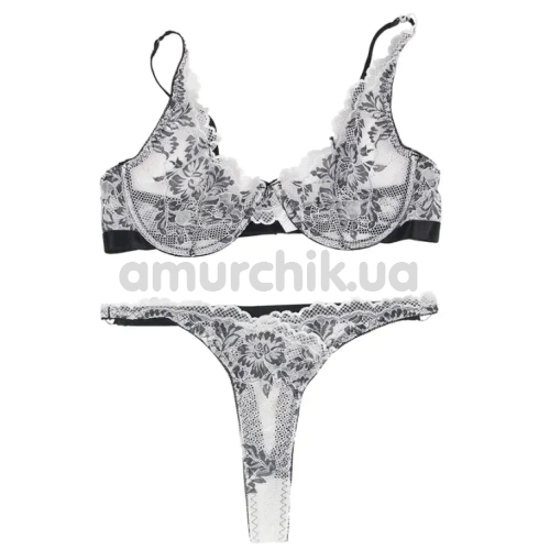 Комплект Star Night Sexy Floral Two-Tone Lace Set, черно-белый: бюстгальтер + трусики-стринги