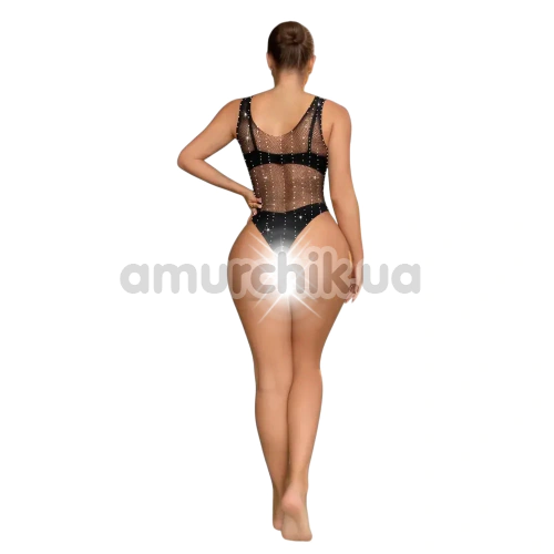 Боди Star Night Mesh Rhinestone Lines Bodysuit, черное