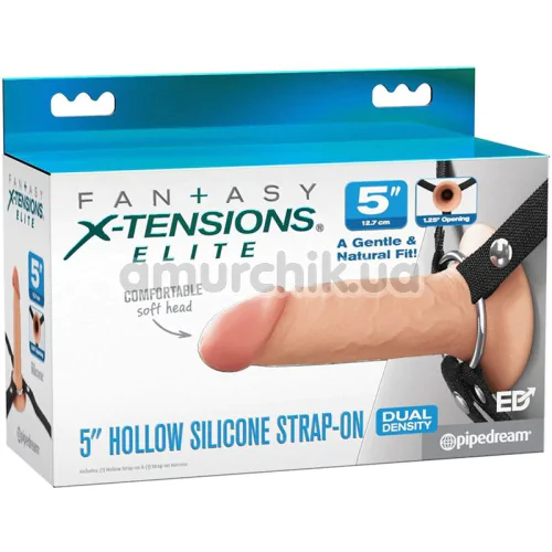 Порожнистий страпон Fantasy X-tensions Elite Hollow Silicone Strap-On 5, тілесний