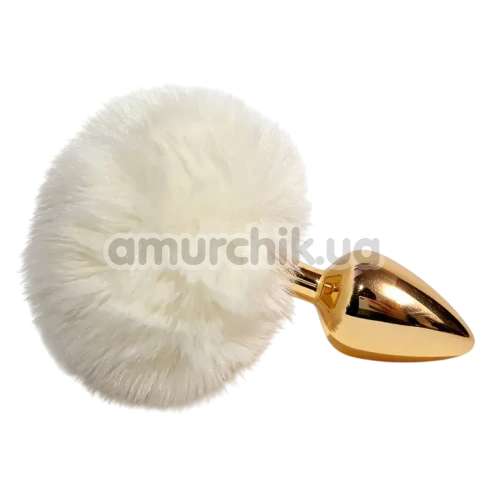 Анальна пробка з білим хвостиком Alume Metal Plug With Tail S, золота