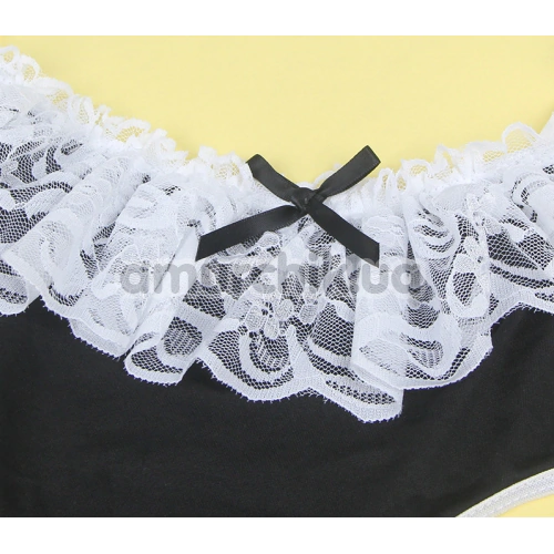 Костюм покоївки Star Night Sexy French Maid Lace Costume Set, чорно-білий: боді + спідниця + підв'язка на ногу + рукавички