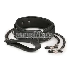 Ошейник с поводком и зажимами для сосков Easy Toys Lead & Nipple Clamps Collar Restraint Set, черный - Фото №1