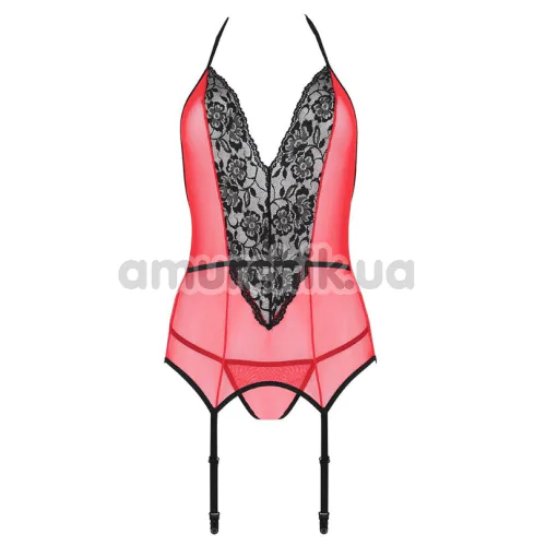 Комплект Passion Free Your Senses Erotic Line Peonia Corset, червоно-чорний: корсет + трусики-стрінги