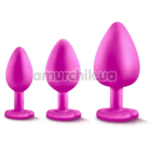 Набор анальных пробок с прозрачными кристаллами в виде сердечек Luxe Bling Plugs Trainer Kit, розовый