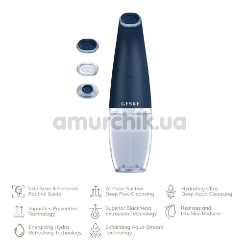 Устройство для очищения кожи лица Geske Aqua-Stream Face Cleanser 8 in 1, темно-синее