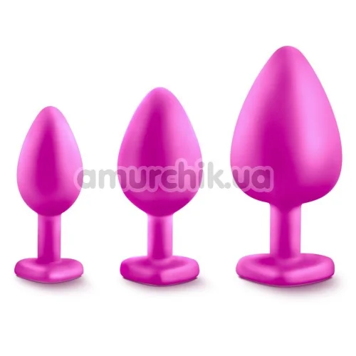 Набор анальных пробок с прозрачными кристаллами в виде сердечек Luxe Bling Plugs Trainer Kit, розовый