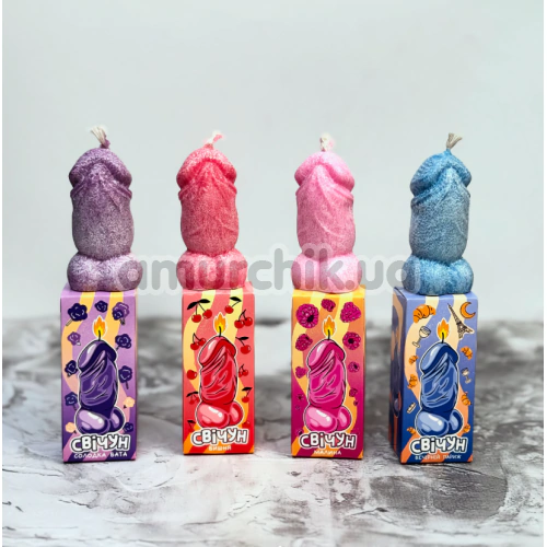 Свеча в виде пениса VidDushi Свечун - вечерний Париж, синяя