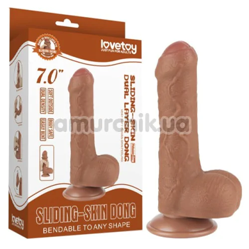 Фаллоимитатор Sliding-Skin Dual Layer Dong 7 с закрытой головкой, светло-коричневый