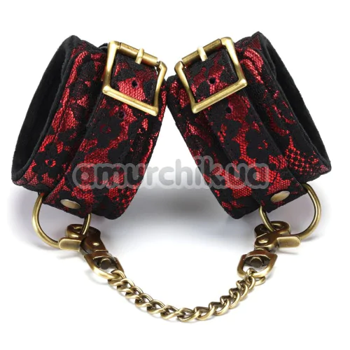 Фіксатори для ніг Liebe Seele Victorian Garden Lace and Vegan Leather Ankle Cuffs, червоно-чорні - Фото №1