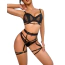 Комплект Star Night Ring & Strap Set, черный: бюстгальтер + трусики-стринги + пояс для чулок - Фото №3