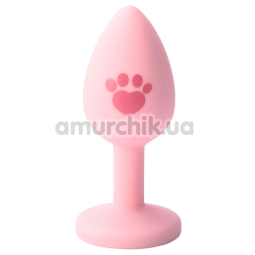 Анальная пробка с розовым кристаллом Alume Silicone Heart Paw Plug S, розовая