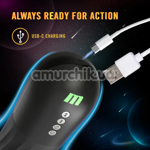 Мастурбатор с вибрацией, ротацией, толчками и подогревом M For Men Quantum X, черный