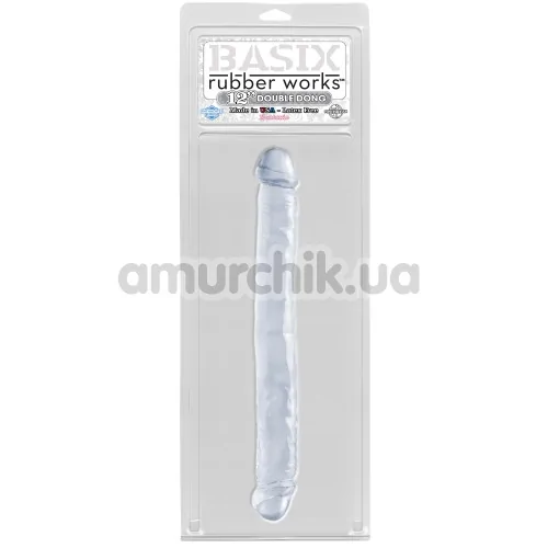 Двокінцевий фалоімітатор Basix Rubber Works 12 Double Dong, прозорий