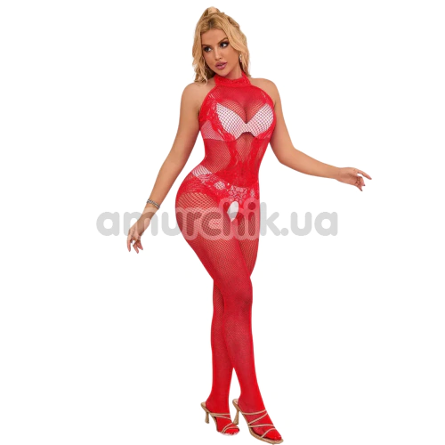 Комбінезон Star Night Rose Lace and Fishnet Turtleneck Bodystocking, червоний
