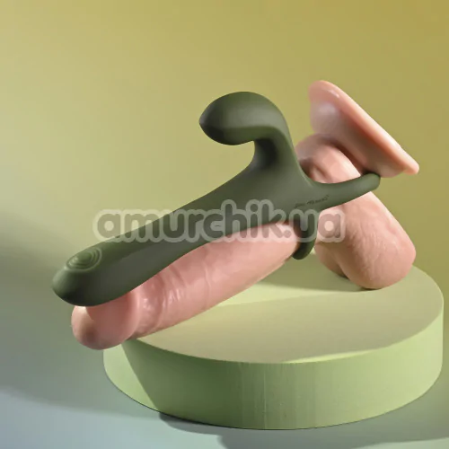 Насадка на пенис с вибрацией и пульсацией Zero Tolerance Strap Tap And Go, зеленая