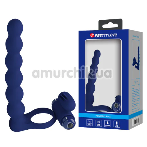 Виброкольцо с анальным стимулятором Pretty Love Hercules Penis Sheath III, синее