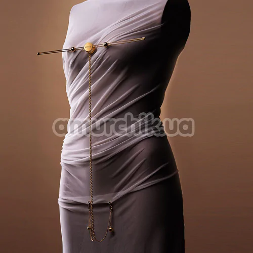 Зажимы для сосков и половых губ с вибрацией Upko Double Bar Vibration Nipple Clamps And Clitoral Chain Set, золотые