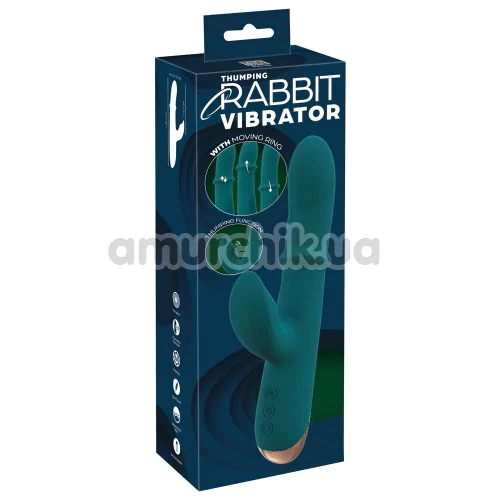 Вибратор с пульсацией Thumping Rabbit Vibrator, зеленый