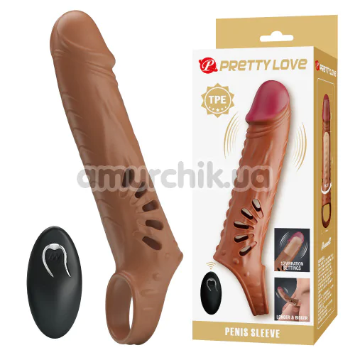 Насадка на пеніс з вібрацією Pretty Love Penis Sleeve Rafael, коричнева