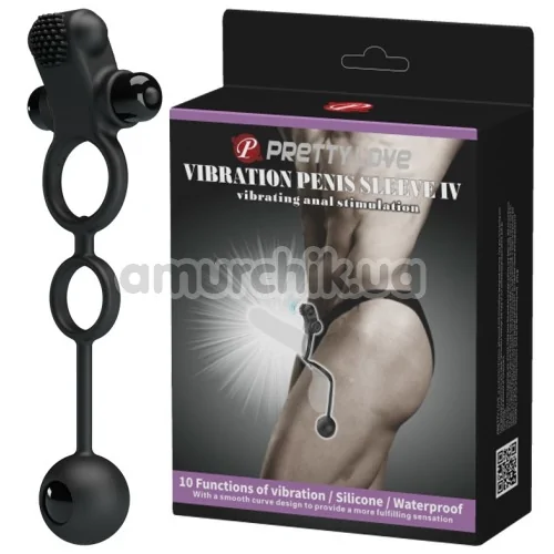 Виброкольцо с анальным шариком Pretty Love Vibration Penis Sleeve IV, черное