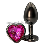 Анальна пробка з яскраво-рожевим кристалом Alume Metal Heart Plug S, чорна - Фото №1