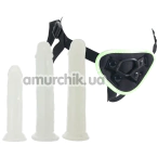 Страпон з 3 насадками Whipsmart Glow in the Dark 4PC Pegging Kit, світиться в темряві - Фото №1
