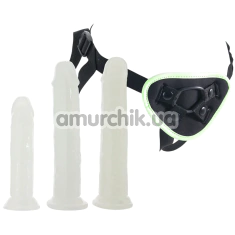 Страпон з 3 насадками Whipsmart Glow in the Dark 4PC Pegging Kit, світиться в темряві - Фото №1