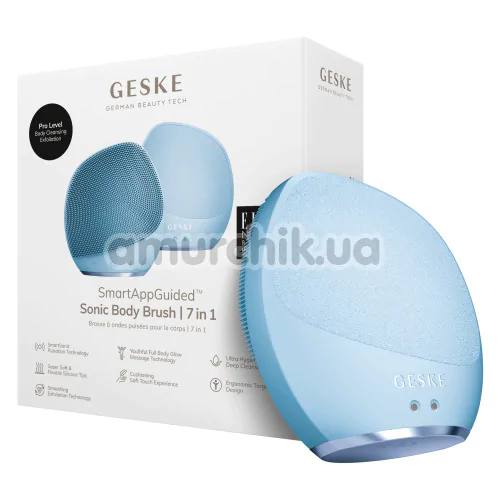 Ультразвуковая щетка для тела Geske Sonic Body Brush 7 in 1, голубая