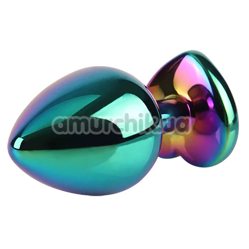 Анальная пробка с радужным кристаллом Matrix Mont Rainbow Heart Butt Plug M, радужная