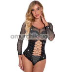 Боди Star Night Cutouts Mesh Rhinestone Bodysuit, черное - Фото №1