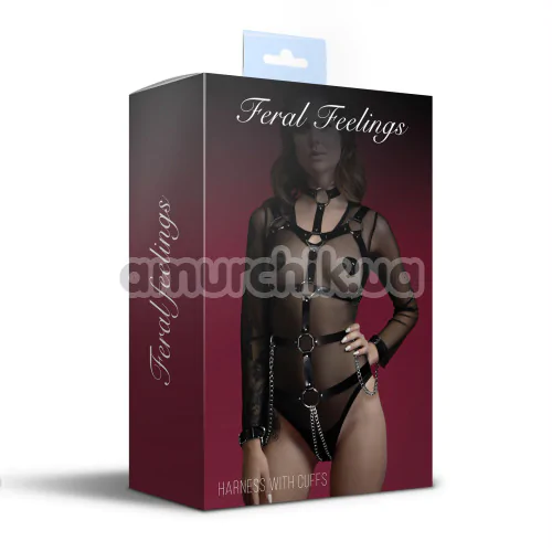 Портупея Feral Feelings Body Harness With Cuffs, черная 